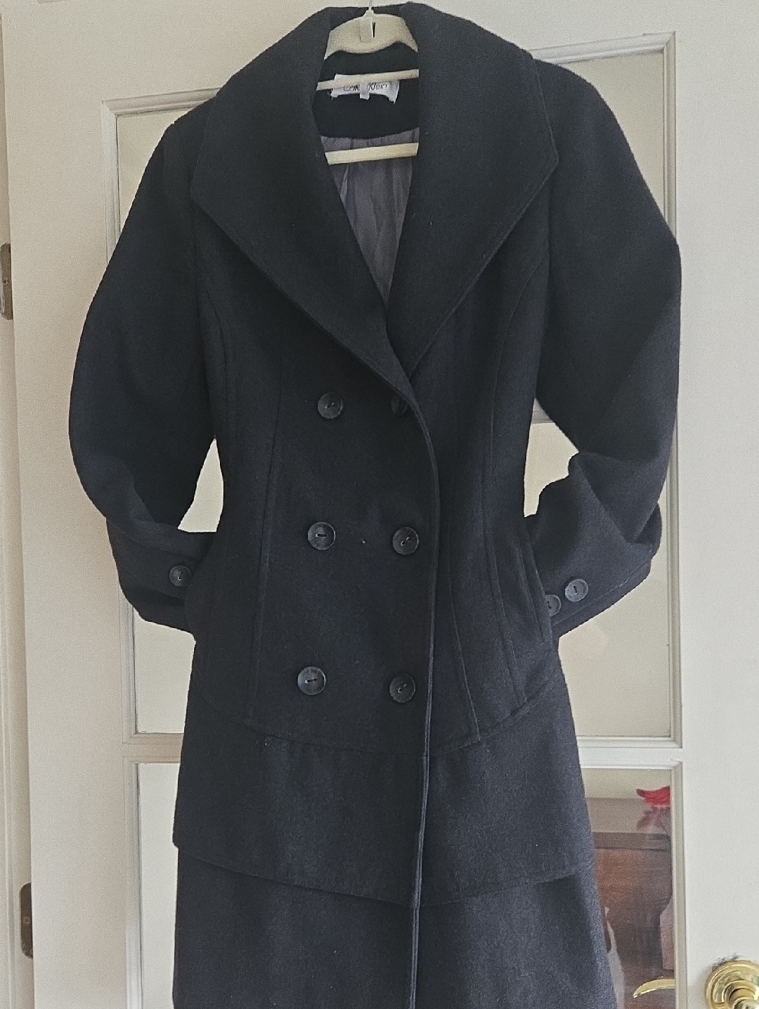 Calvin Klein Double-Breasted Black Women's Wool Coat